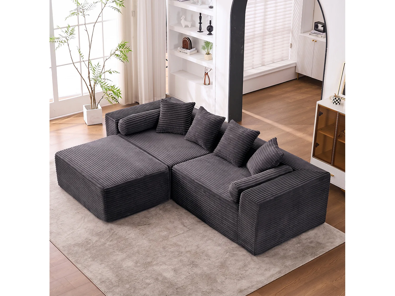 3-zits modulaire hoekbank, chenille, zwart