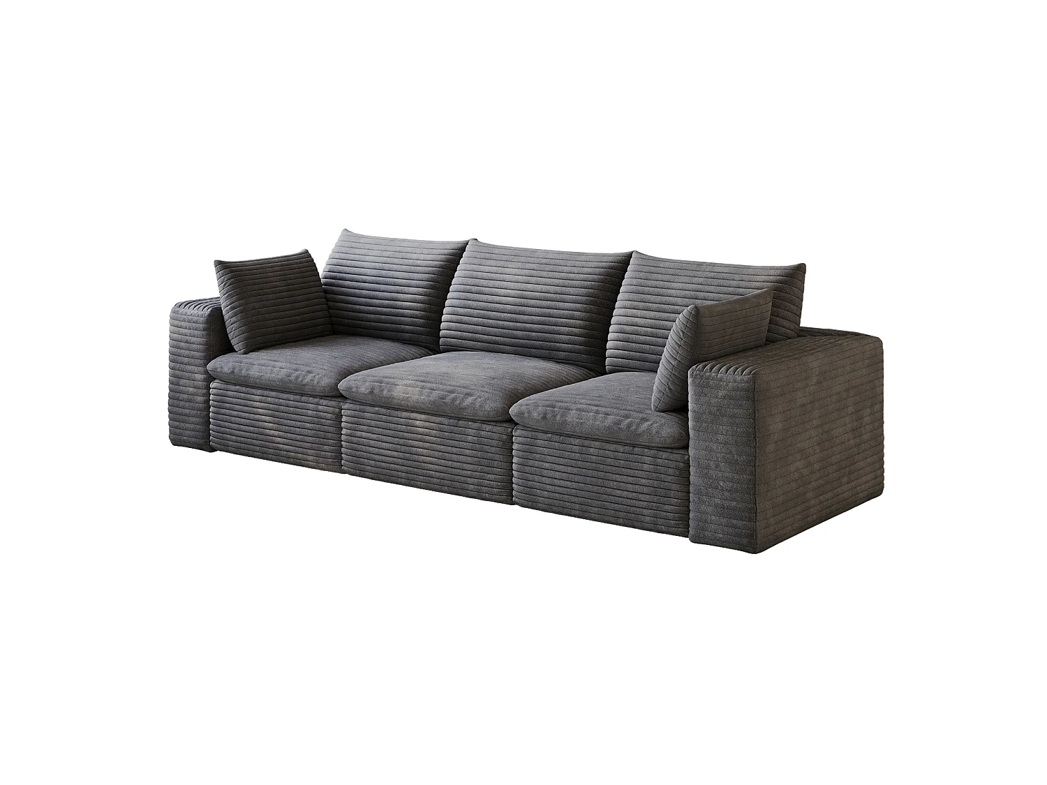 Modulaire 3-zitsbank met afneembaar zitkussen, ribfluweel, donkergrijs