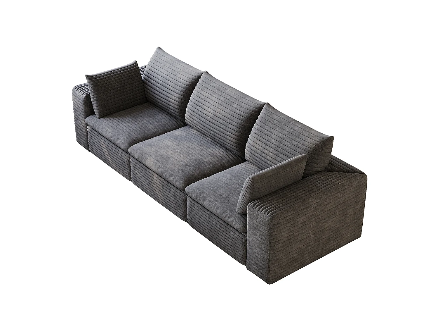 Modulaire 3-zitsbank met afneembaar zitkussen, ribfluweel, donkergrijs