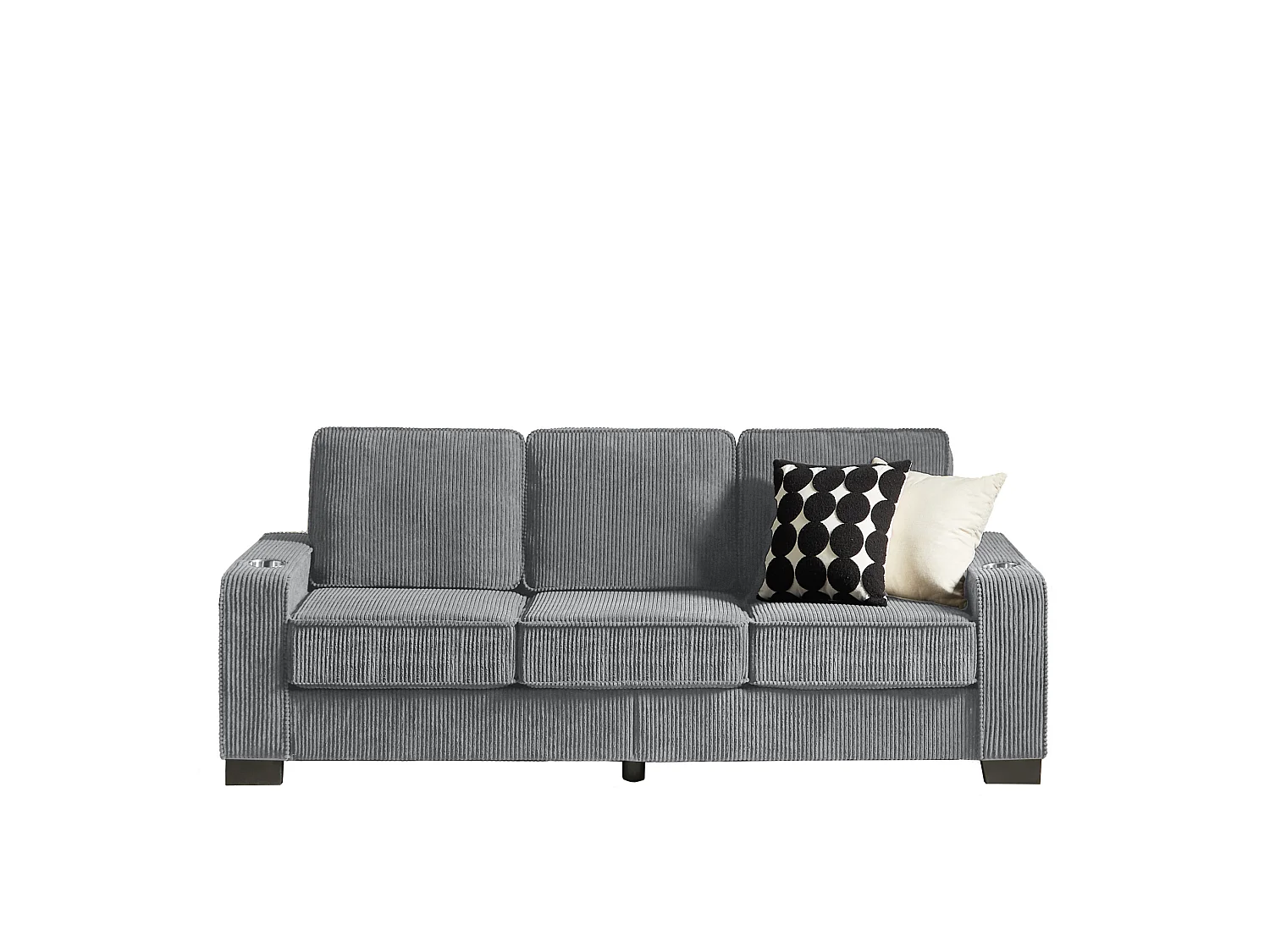 3-zits rechte bank met bekerhouders, ribfluweel, grijs, 206x72x86 cm