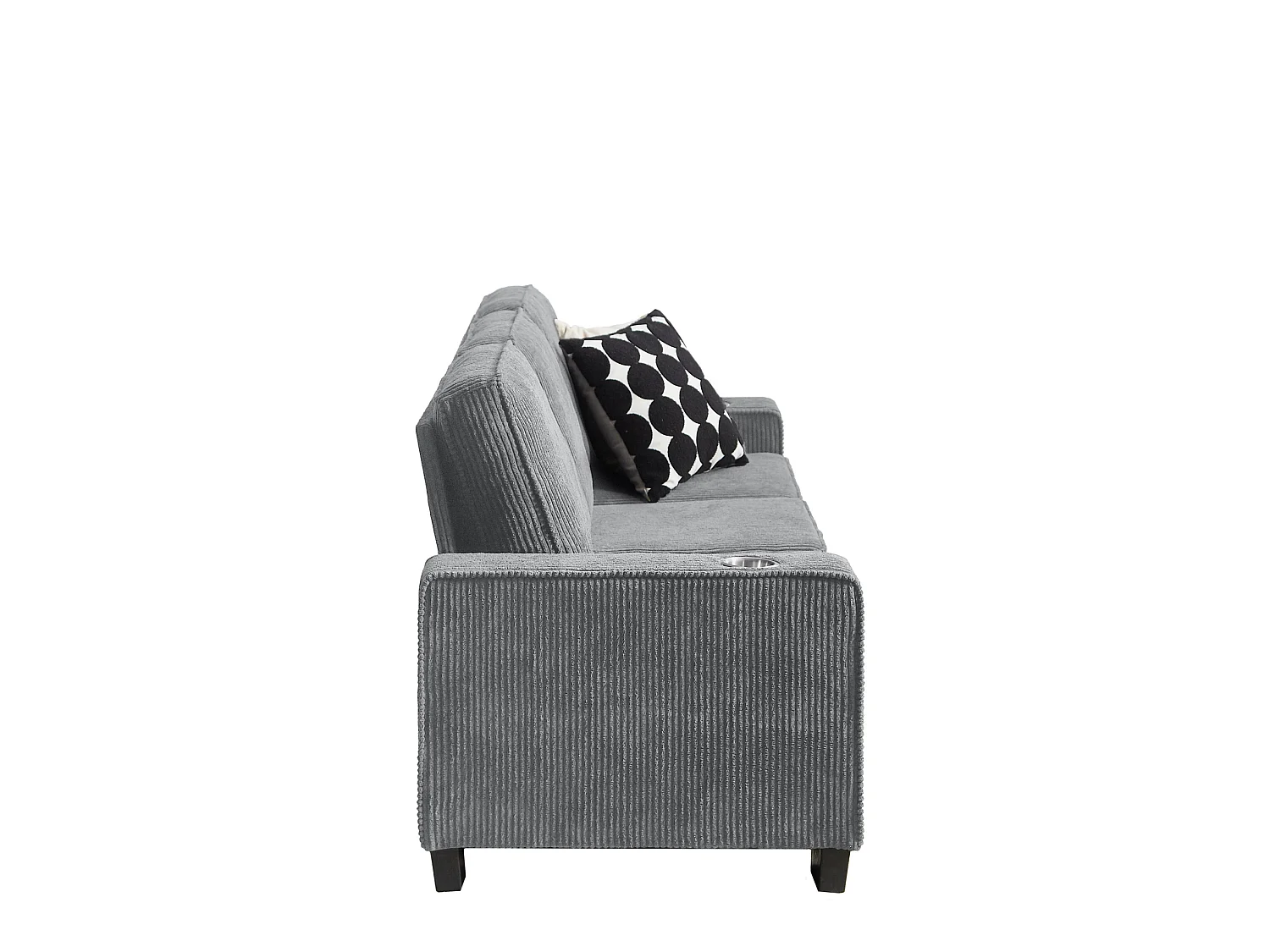 3-zits rechte bank met bekerhouders, ribfluweel, grijs, 206x72x86 cm