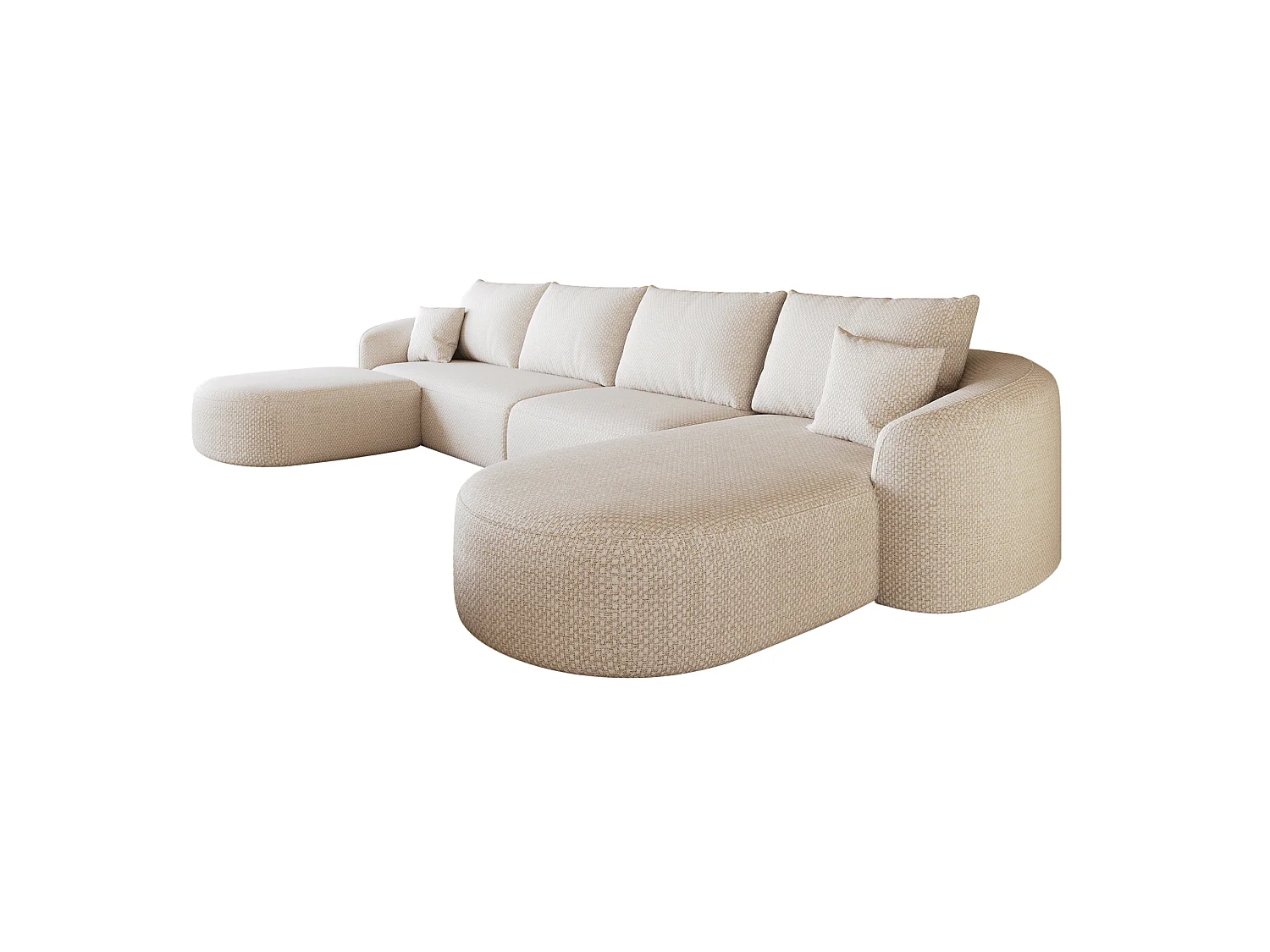 4-zits U-vormige hoekbank met voetenbank, rechterhoek, zonder montage, stoffen bekleding, wit, 336x168x85 cm