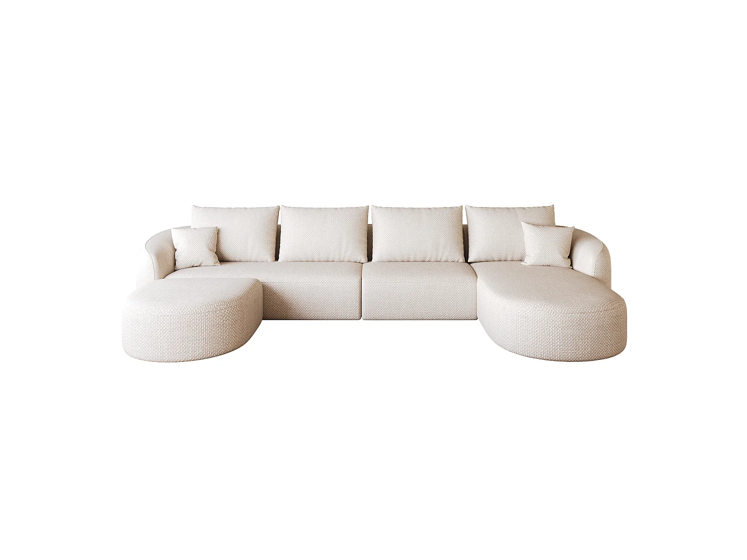 4-zits U-vormige hoekbank met voetenbank, rechterhoek, zonder montage, stoffen bekleding, wit, 336x168x85 cm