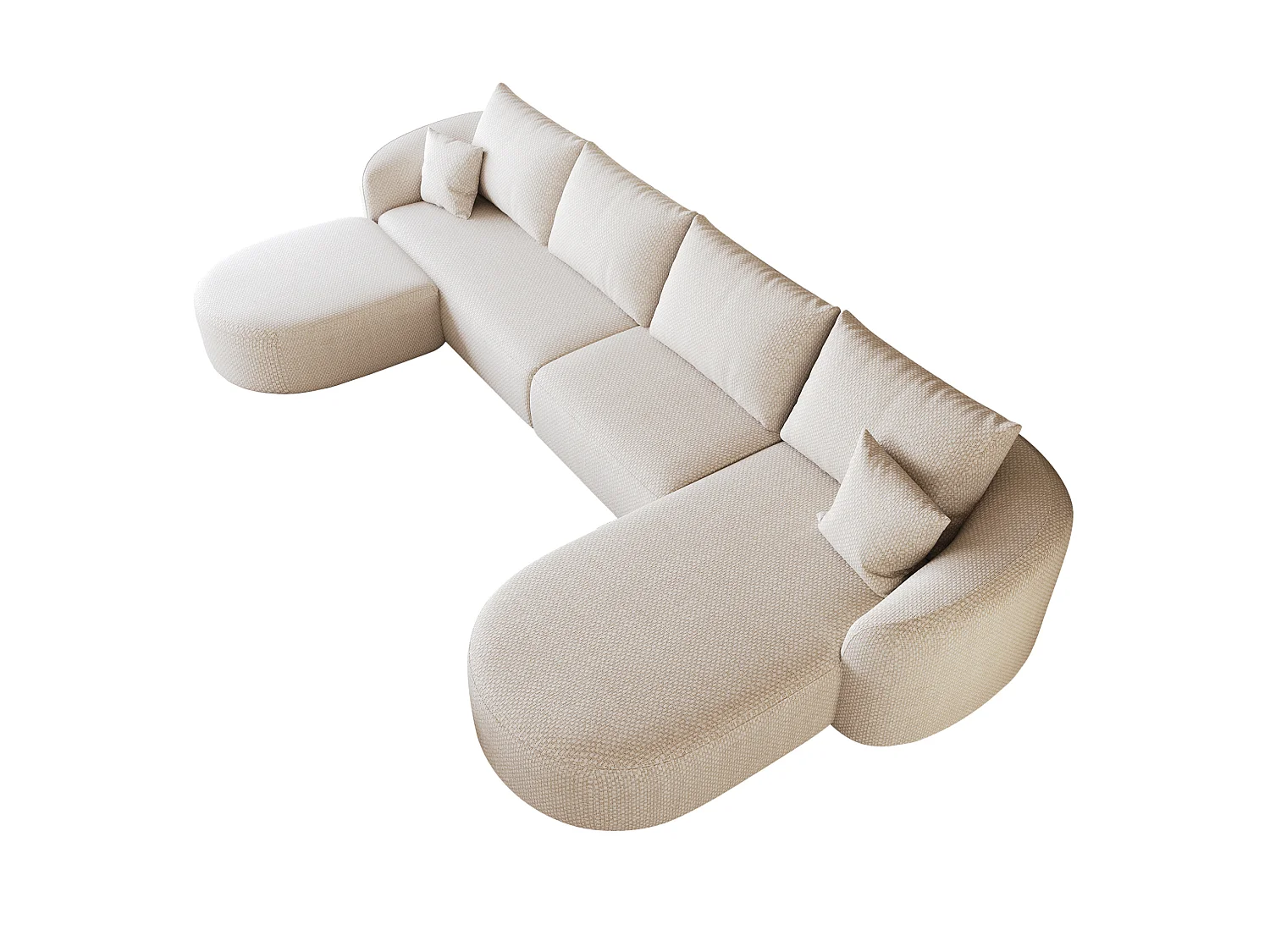 4-zits U-vormige hoekbank met voetenbank, rechterhoek, zonder montage, stoffen bekleding, wit, 336x168x85 cm