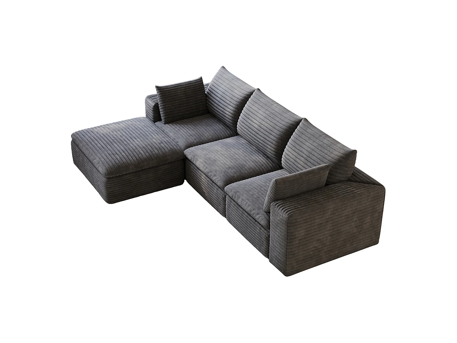 Modulaire 3-zits hoekbank met voetenbank en afneembaar zitkussen, ribfluweel, donkergrijs