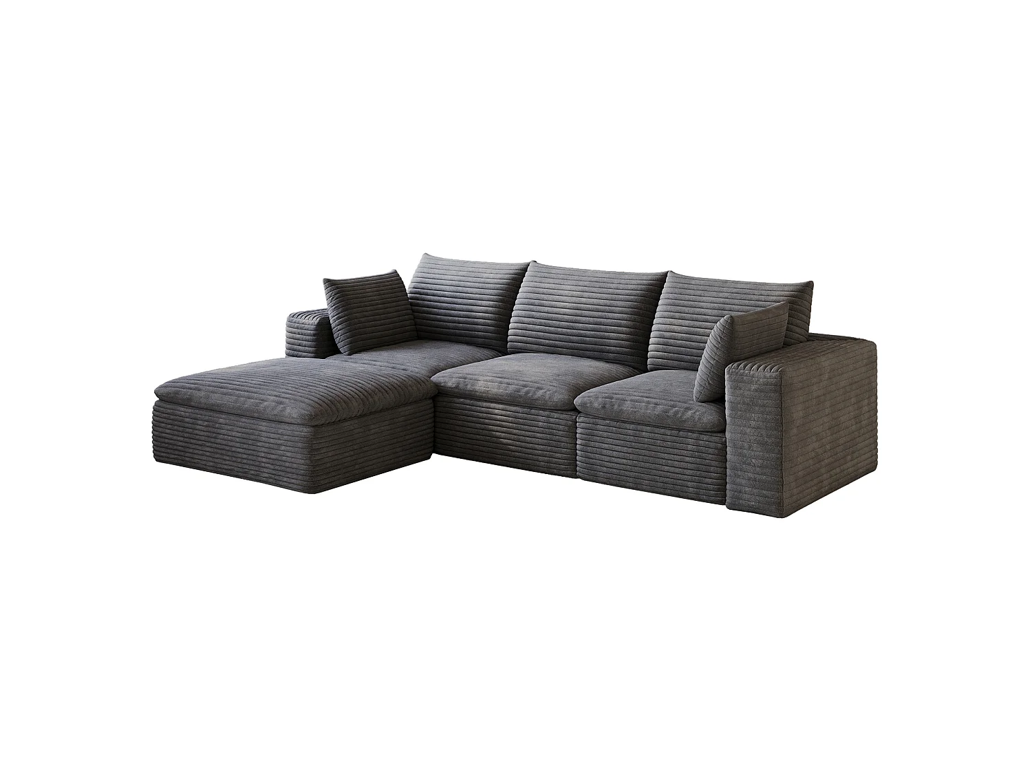 Modulaire 3-zits hoekbank met voetenbank en afneembaar zitkussen, ribfluweel, donkergrijs