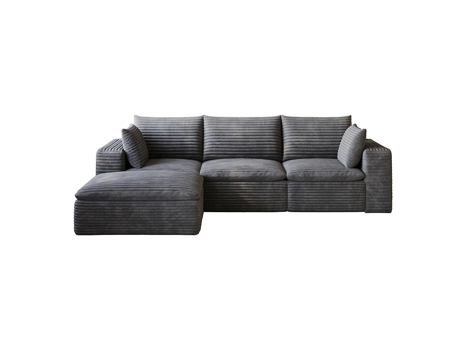 Modulaire 3-zits hoekbank met voetenbank en afneembaar zitkussen, ribfluweel, donkergrijs