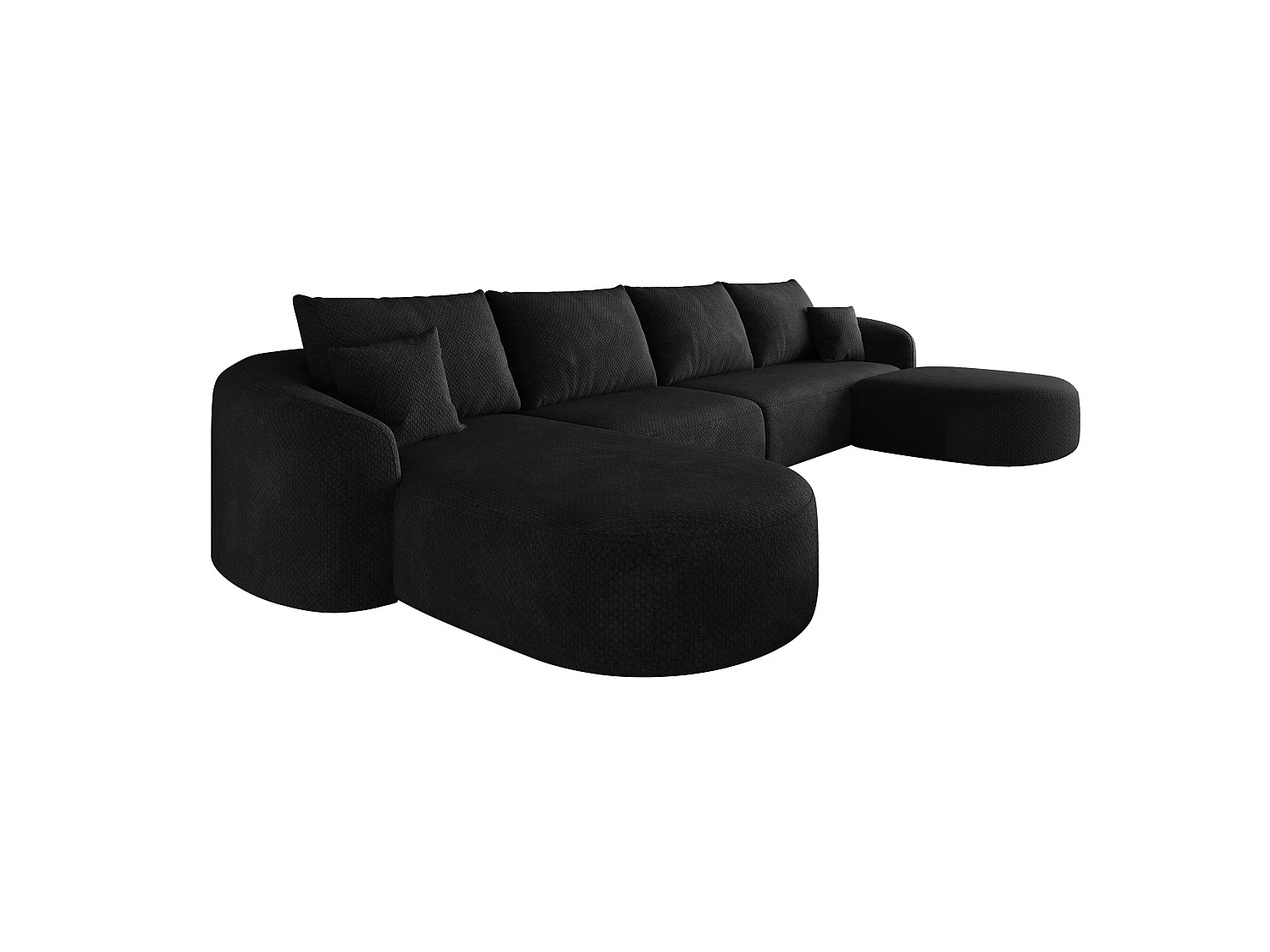 Canapé d'angle en U 4 places avec repose-pieds, angle à gauche, sans montage, en tissu, noir, 336x168x85 cm