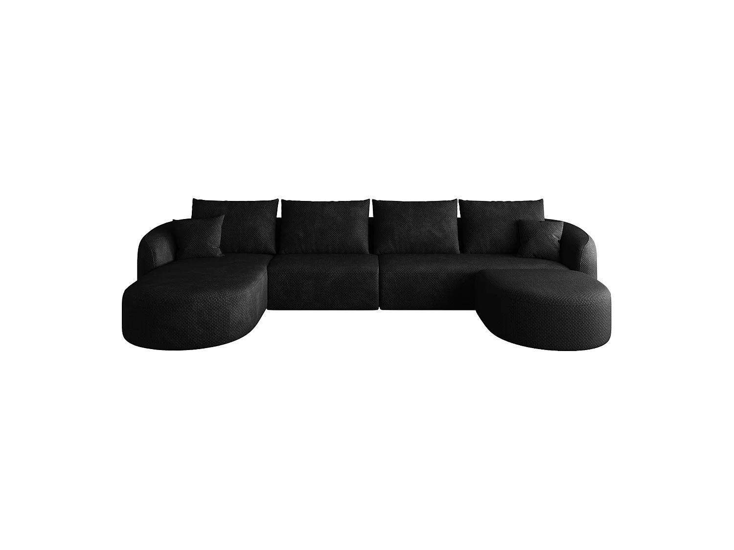 Canapé d'angle en U 4 places avec repose-pieds, angle à gauche, sans montage, en tissu, noir, 336x168x85 cm