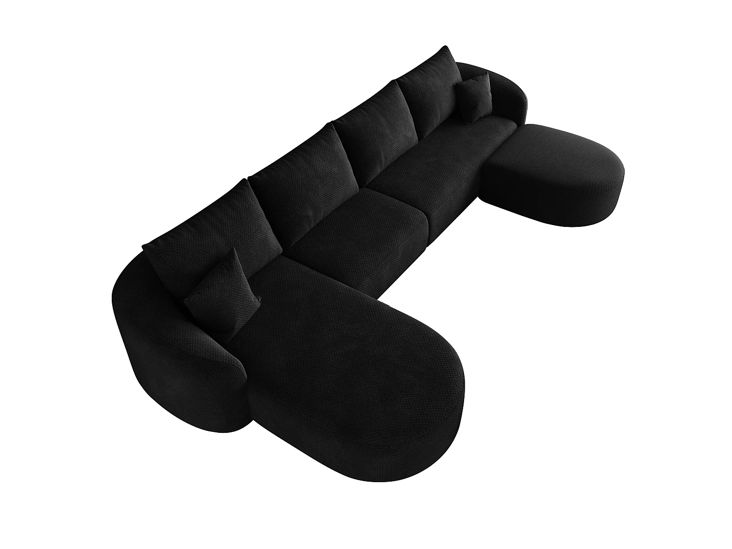 Canapé d'angle en U 4 places avec repose-pieds, angle à gauche, sans montage, en tissu, noir, 336x168x85 cm