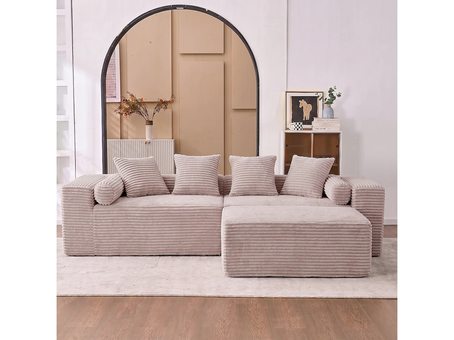 3-zits modulaire hoekbank, chenille, beige