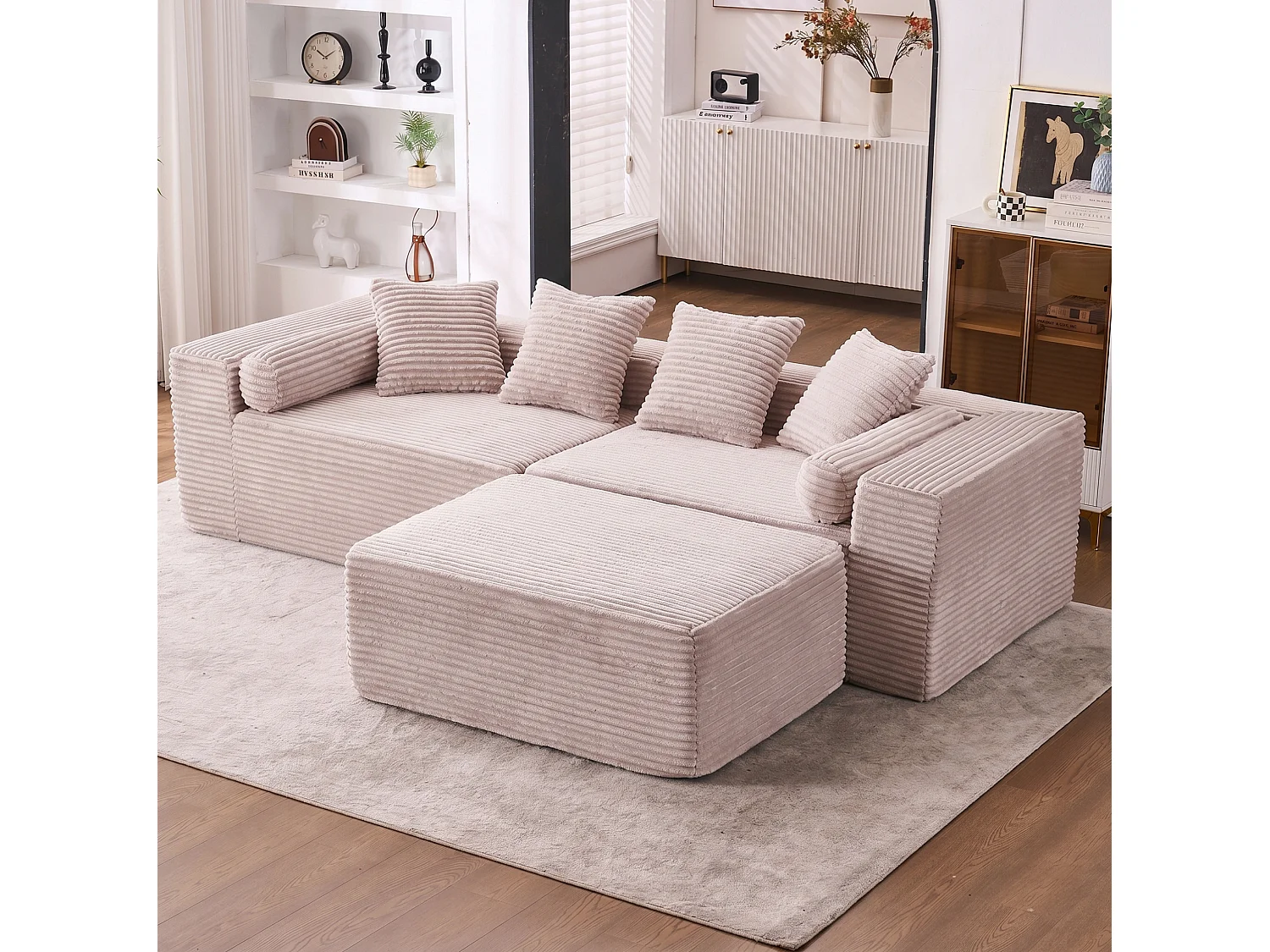 3-zits modulaire hoekbank, chenille, beige