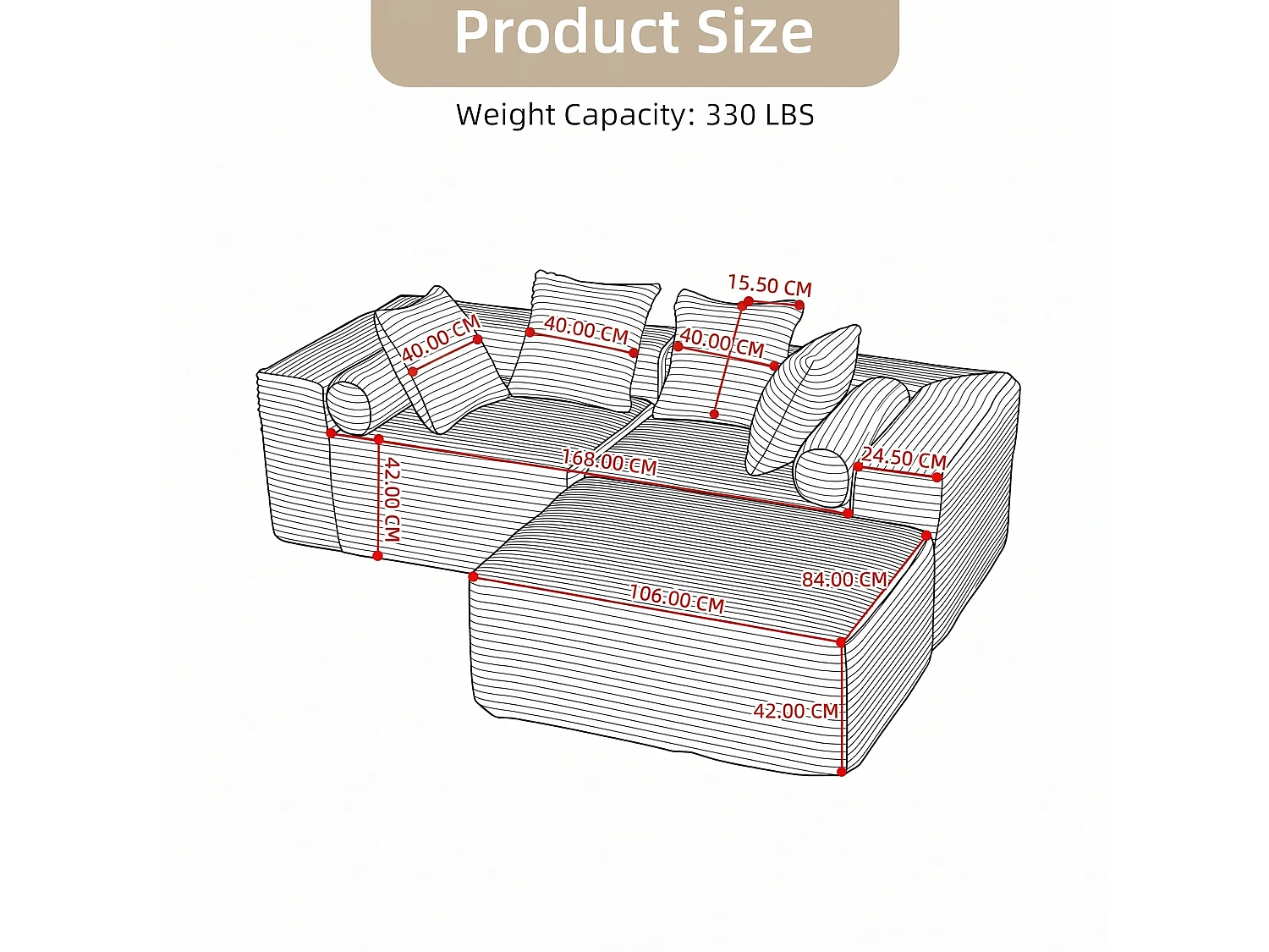 3-zits modulaire hoekbank, chenille, beige