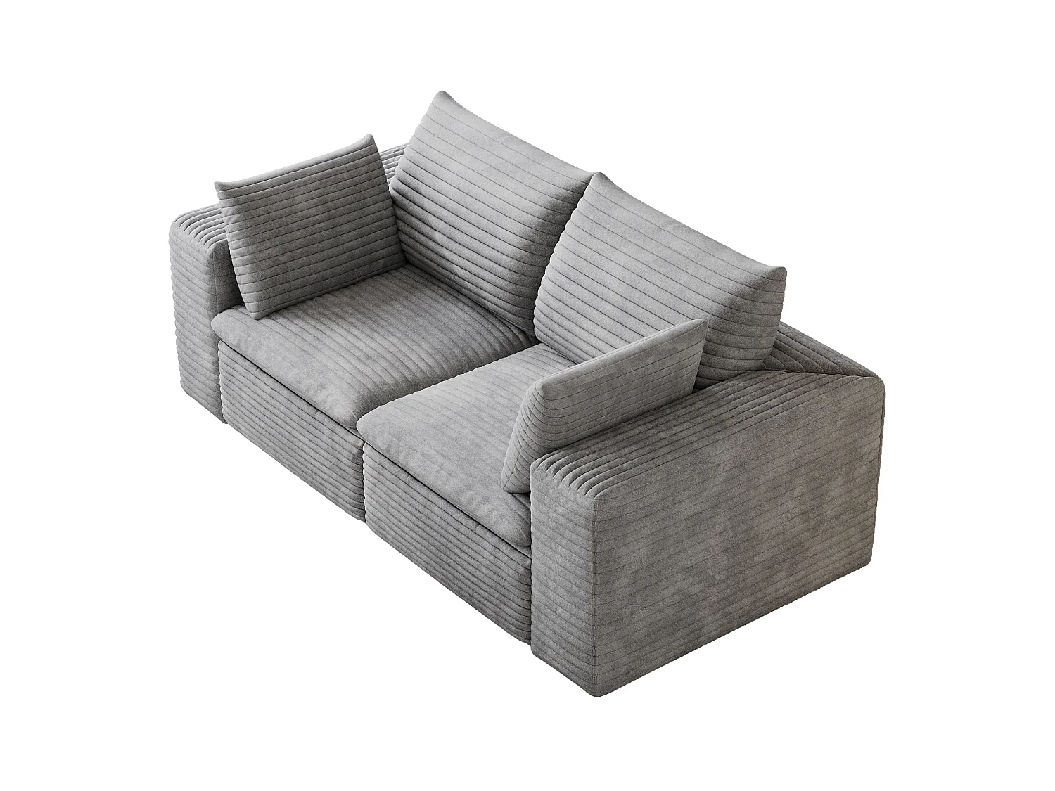 Modulaire 2-zitsbank met afneembaar zitkussen, ribfluweel, grijs
