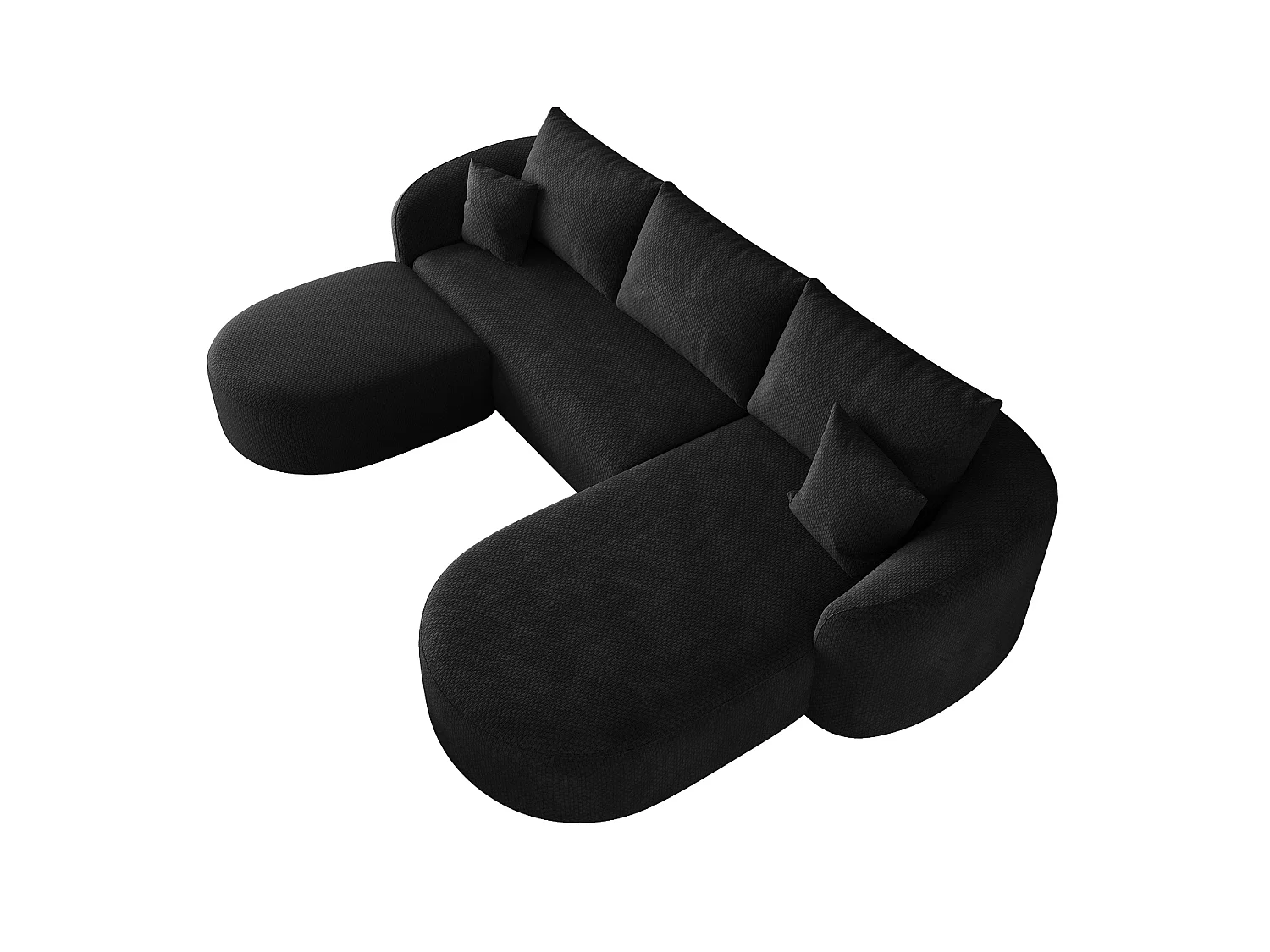 Canapé d'angle en U 3 places avec repose-pieds, angle à droit, sans montage, en tissu, noir, 266x168x85 cm