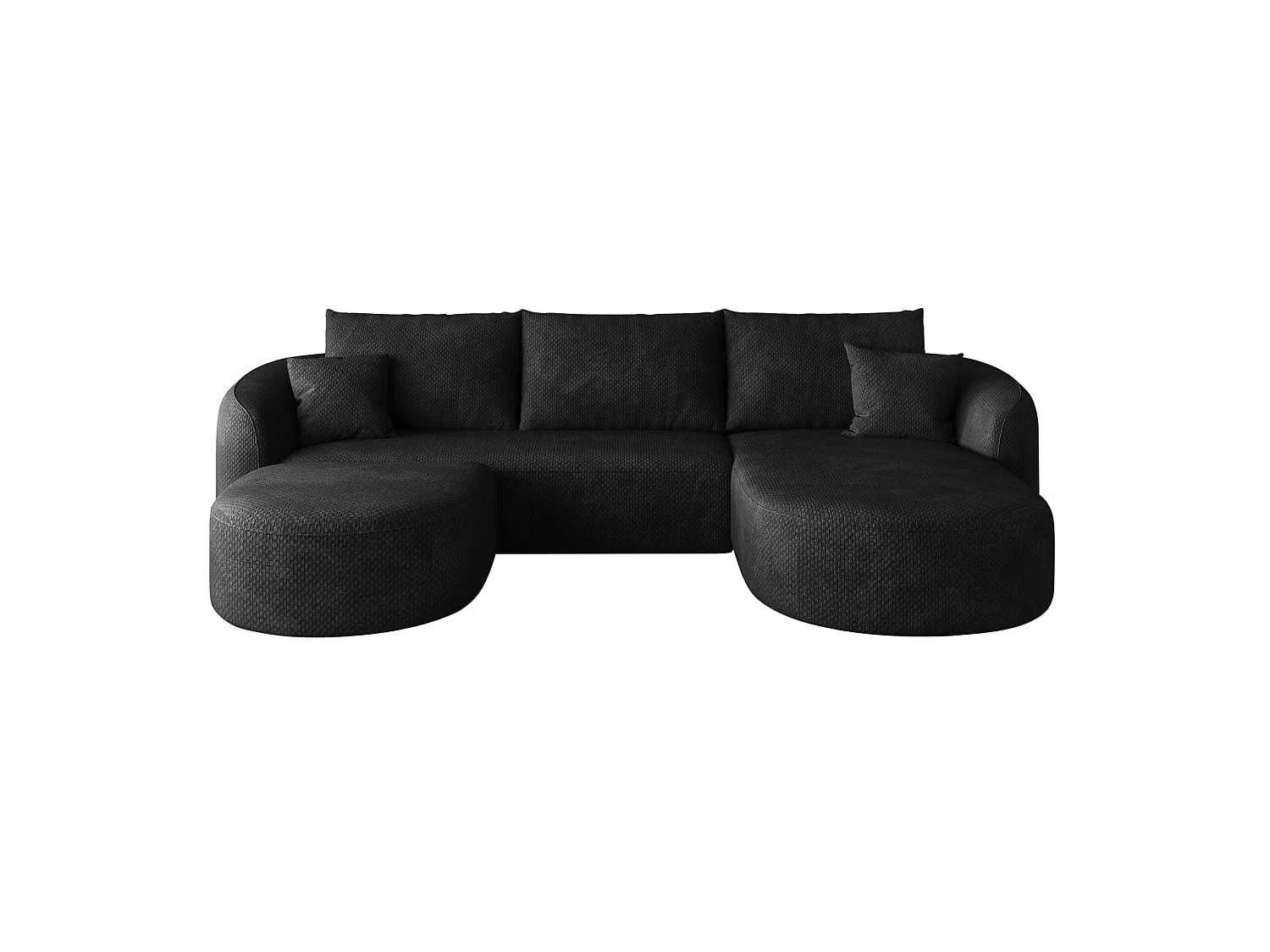 Canapé d'angle en U 3 places avec repose-pieds, angle à droit, sans montage, en tissu, noir, 266x168x85 cm