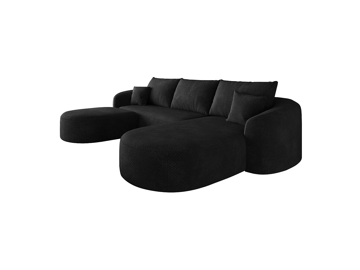 Canapé d'angle en U 3 places avec repose-pieds, angle à droit, sans montage, en tissu, noir, 266x168x85 cm