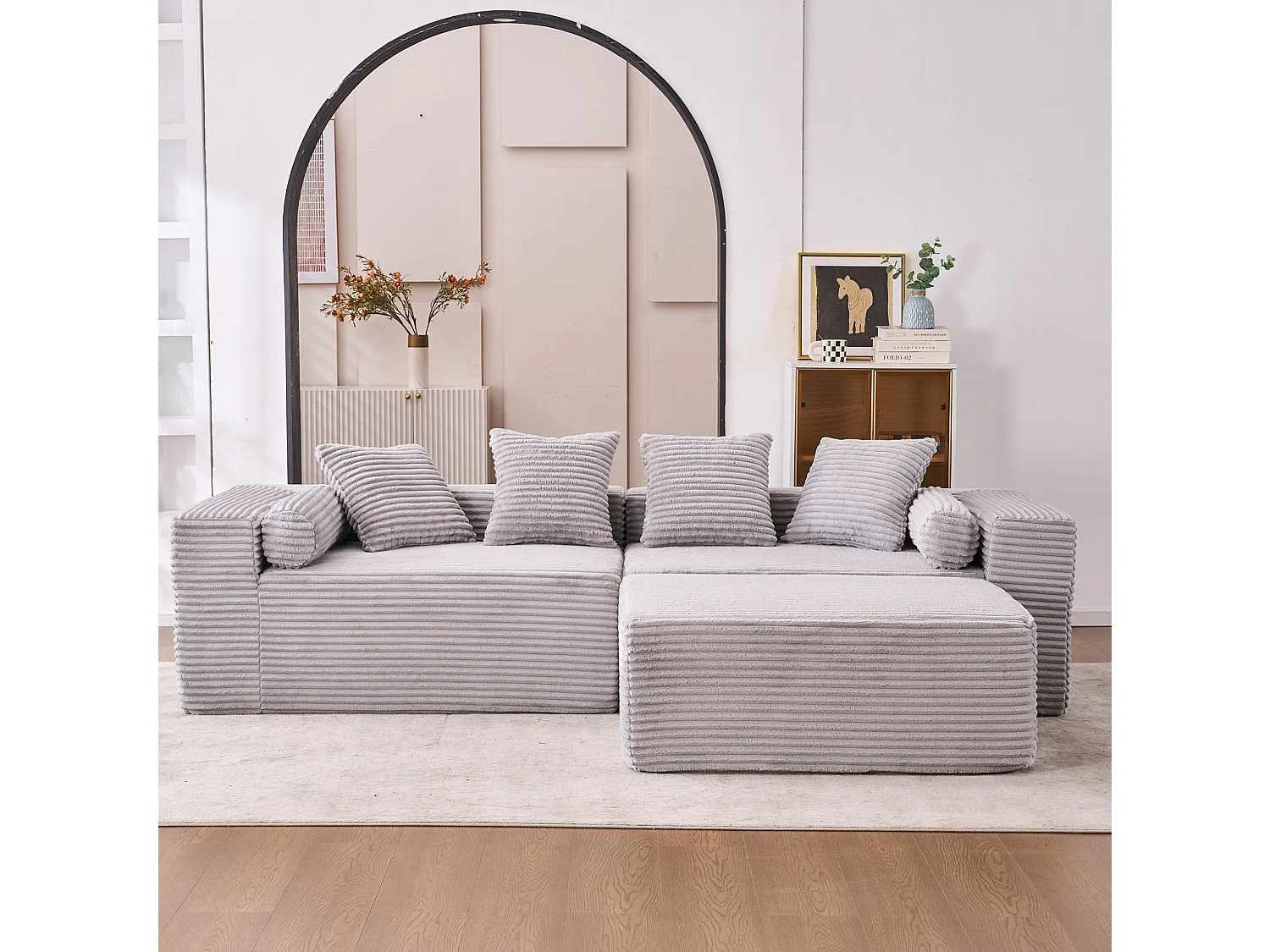 3-zits modulaire hoekbank, chenille, grijs