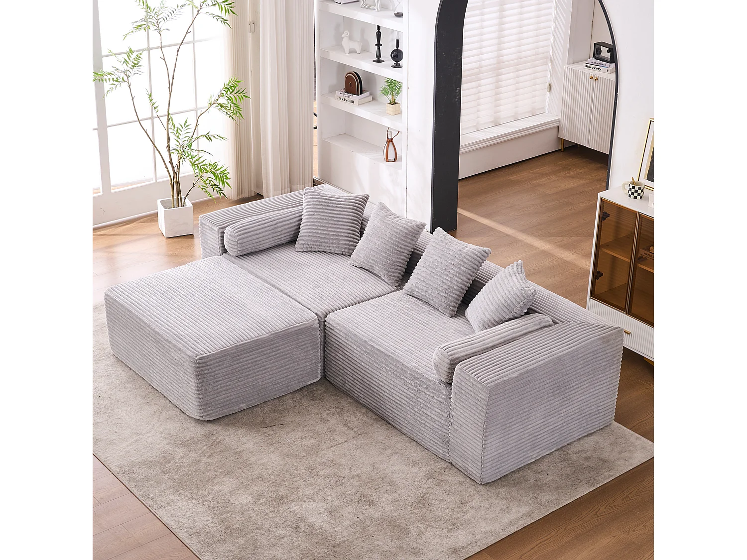 3-zits modulaire hoekbank, chenille, grijs