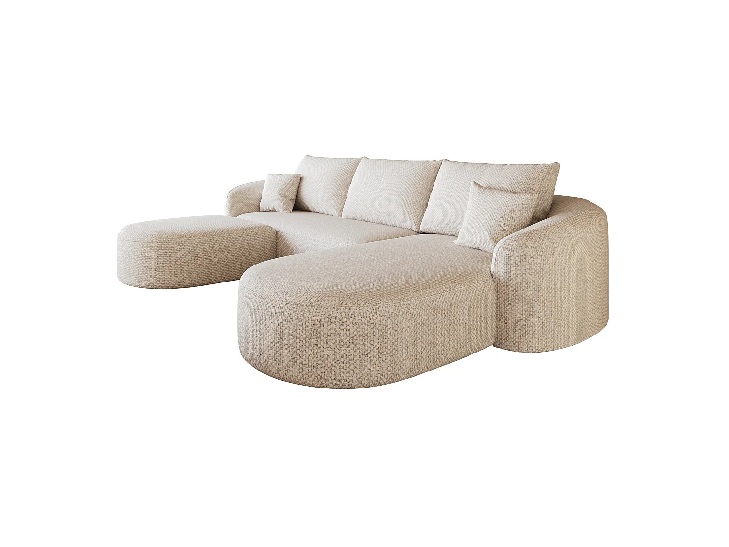 3-zits U-vormige hoekbank met voetenbank, rechterhoek, zonder montage, stoffen bekleding, wit, 266x168x85 cm