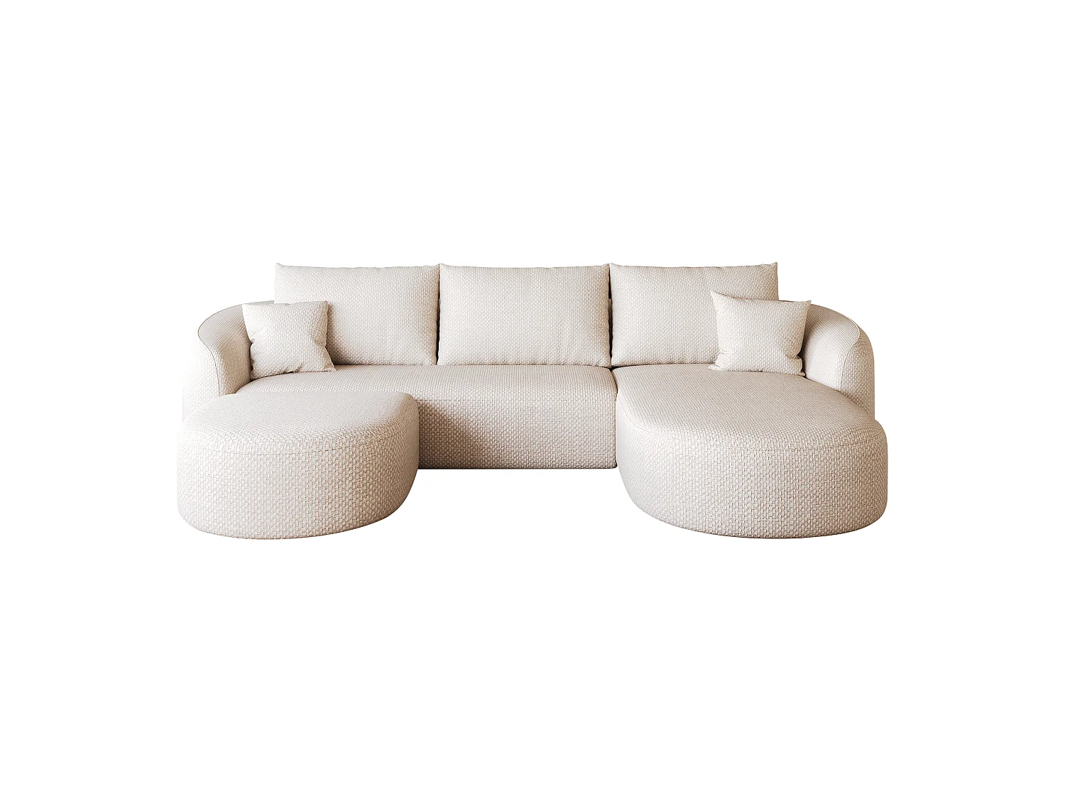 3-zits U-vormige hoekbank met voetenbank, rechterhoek, zonder montage, stoffen bekleding, wit, 266x168x85 cm
