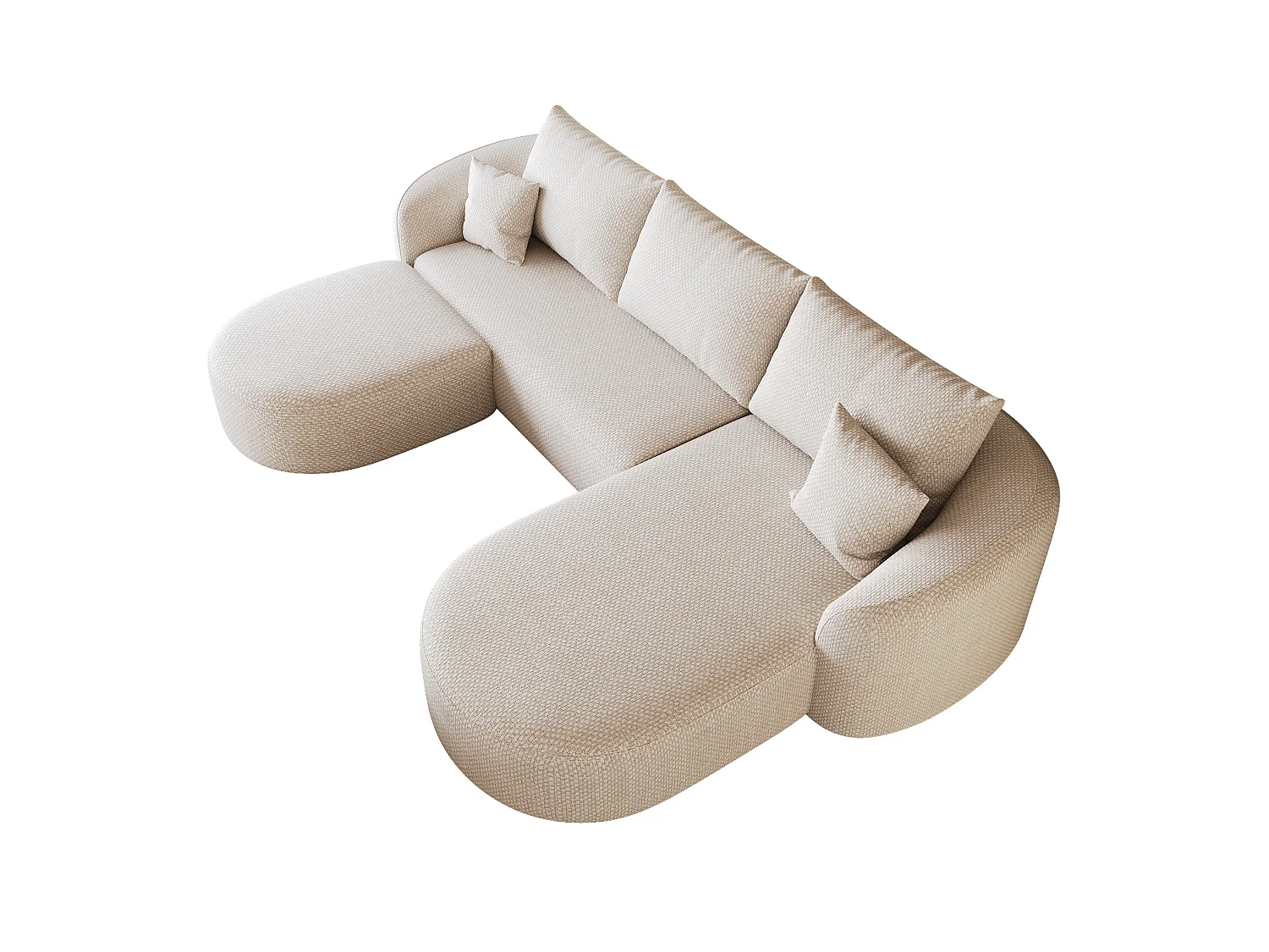 3-zits U-vormige hoekbank met voetenbank, rechterhoek, zonder montage, stoffen bekleding, wit, 266x168x85 cm