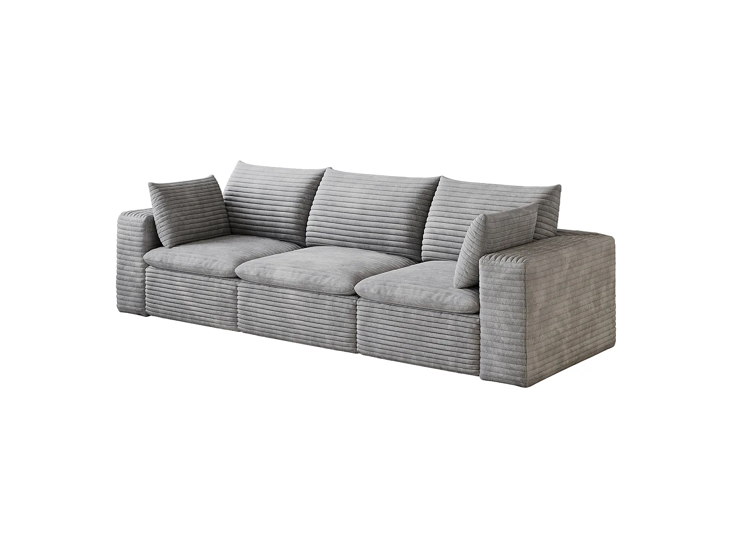 Modulaire 3-zitsbank met afneembaar zitkussen, ribfluweel, grijs