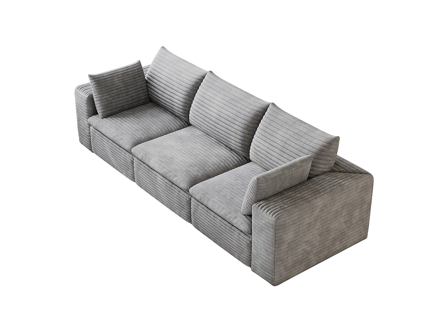 Modulaire 3-zitsbank met afneembaar zitkussen, ribfluweel, grijs