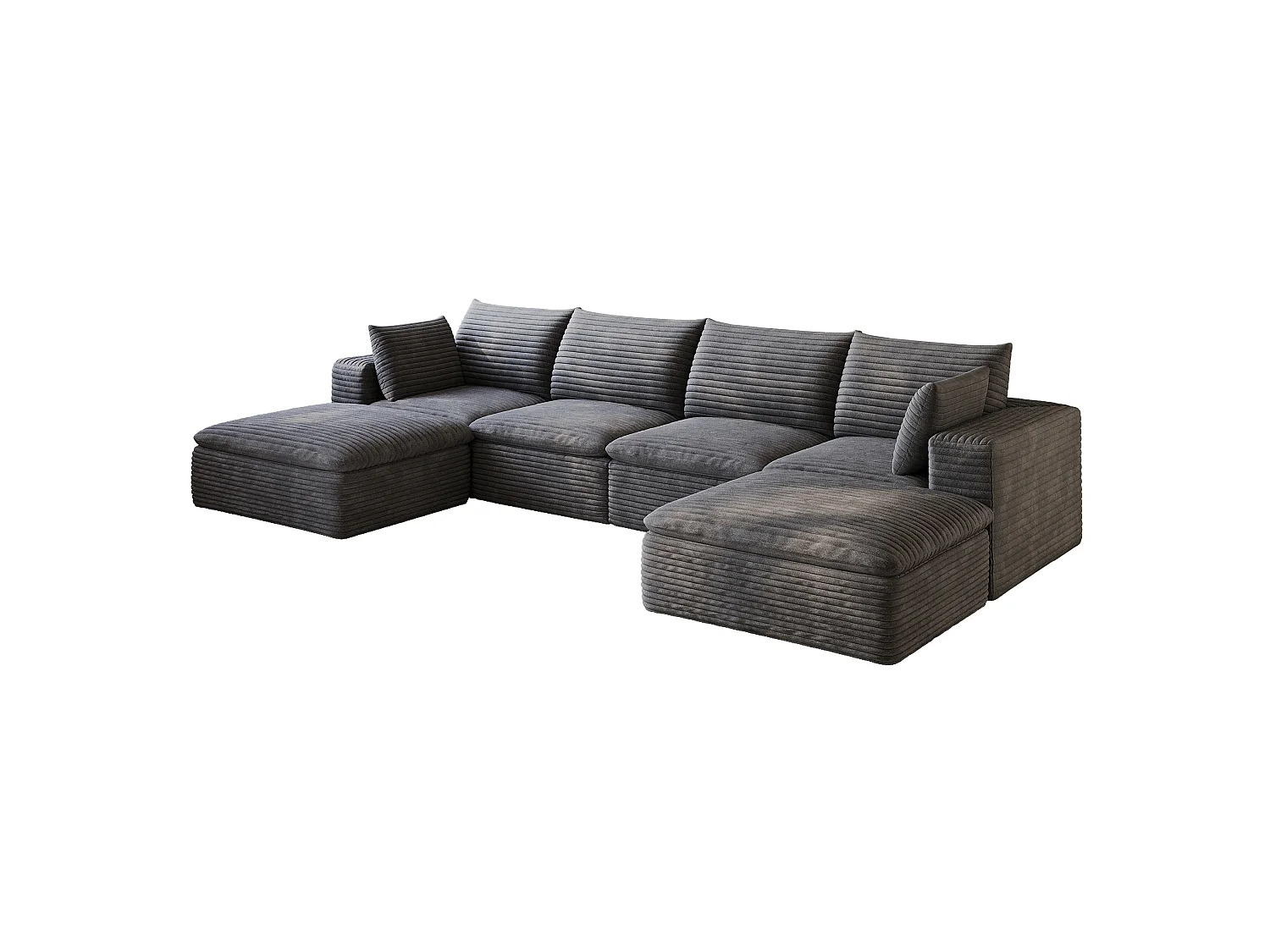 Modulaire 4-zits hoekbank met 2 voetenbanken en afneembaar zitkussen, ribfluweel, donkergrijs