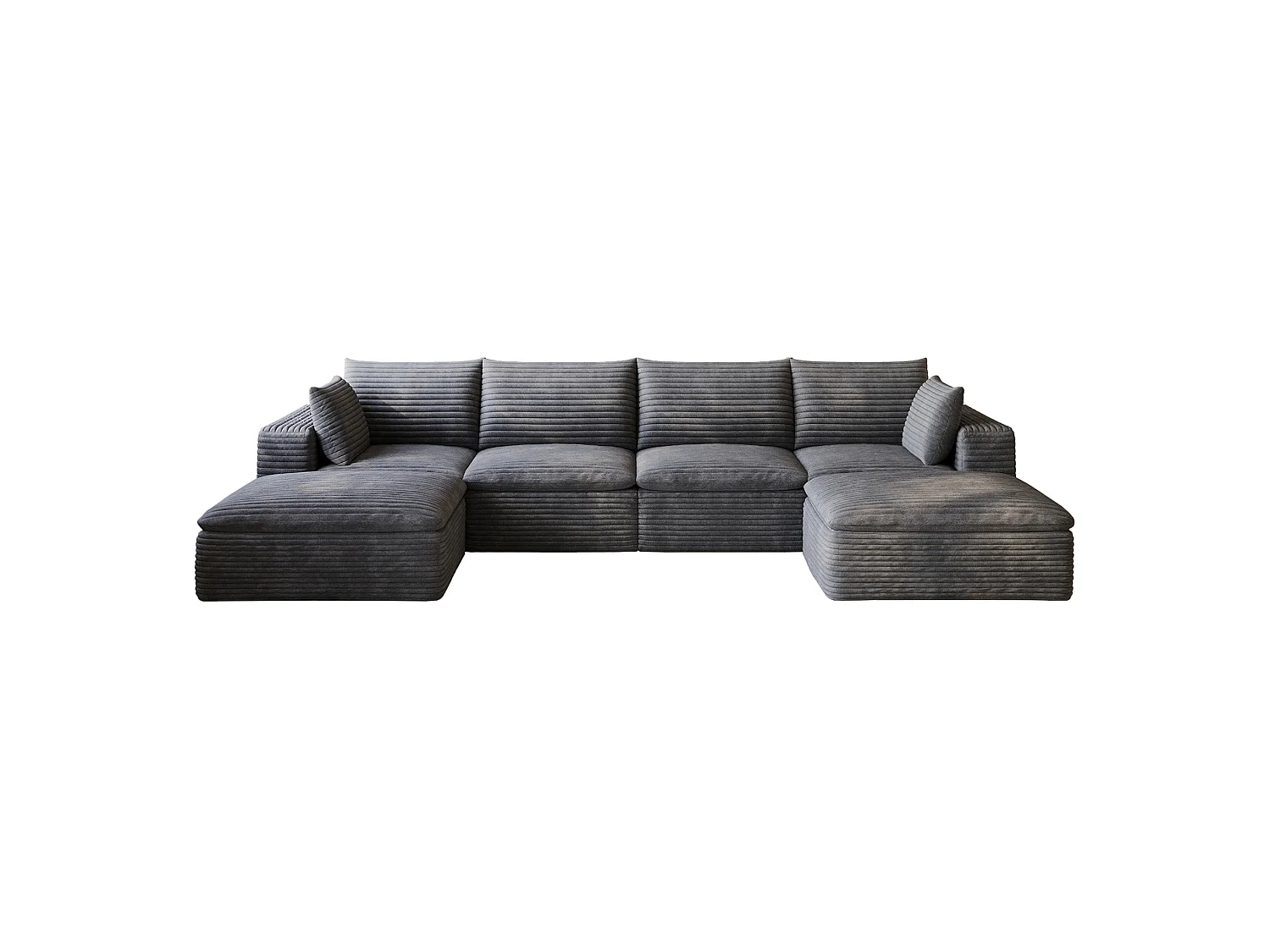 Modulaire 4-zits hoekbank met 2 voetenbanken en afneembaar zitkussen, ribfluweel, donkergrijs
