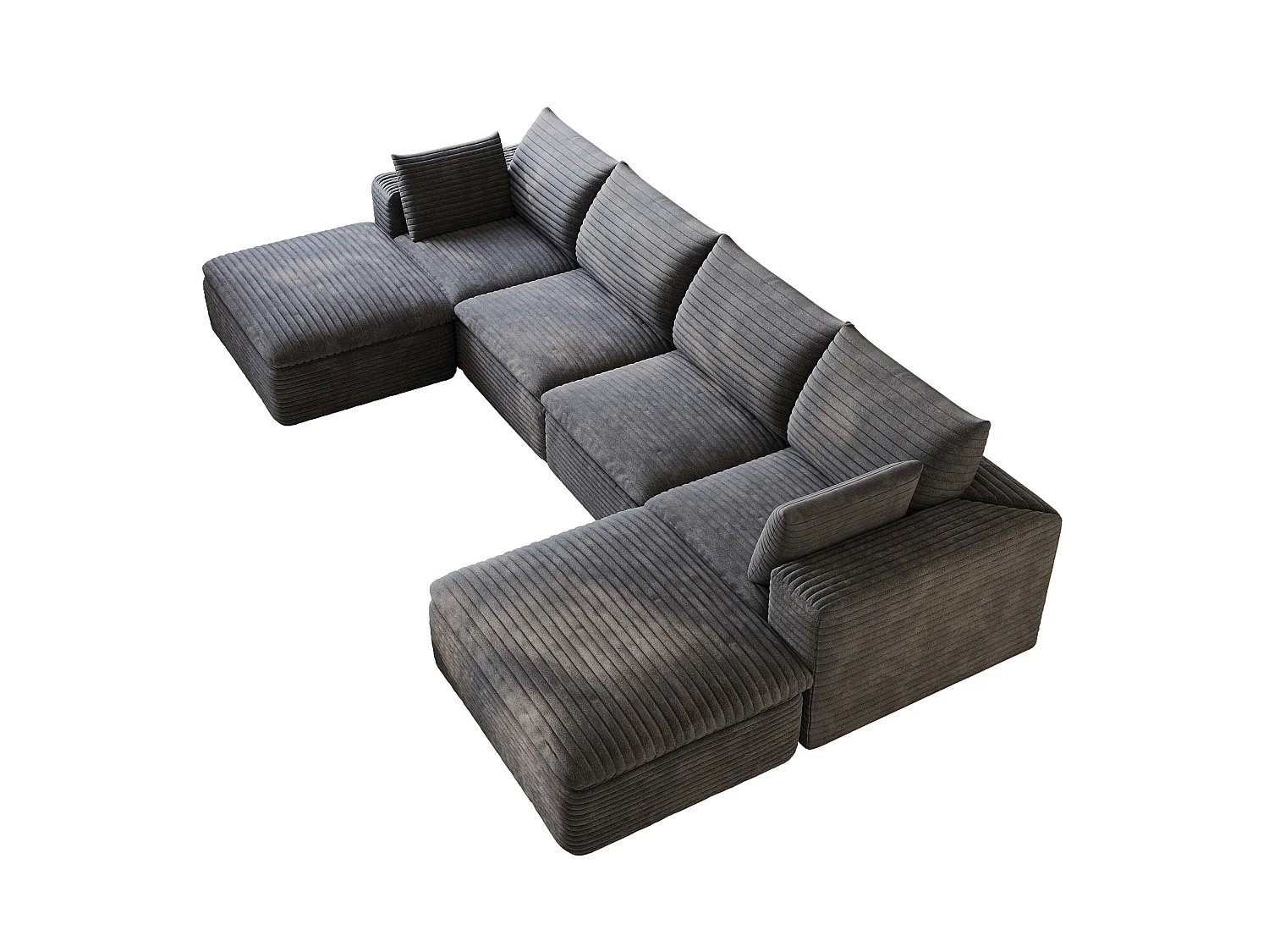 Modulaire 4-zits hoekbank met 2 voetenbanken en afneembaar zitkussen, ribfluweel, donkergrijs
