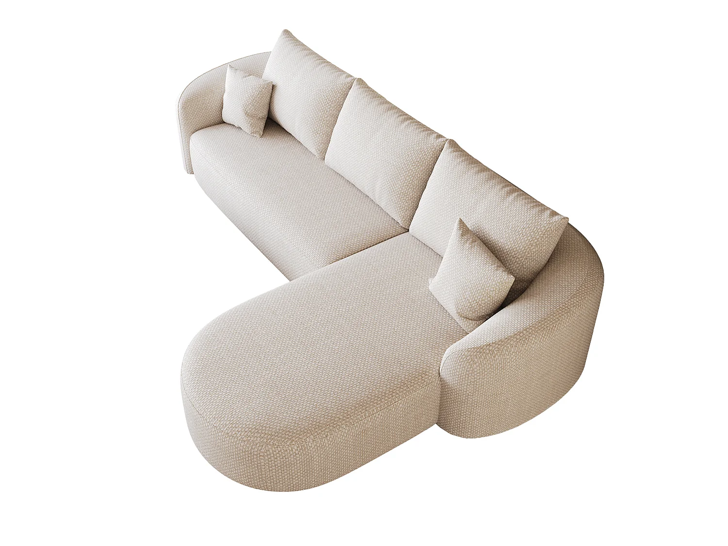 3-zits L-vormige hoekbank, rechterhoek, stoffen bekleding, wit, 266x168x85 cm