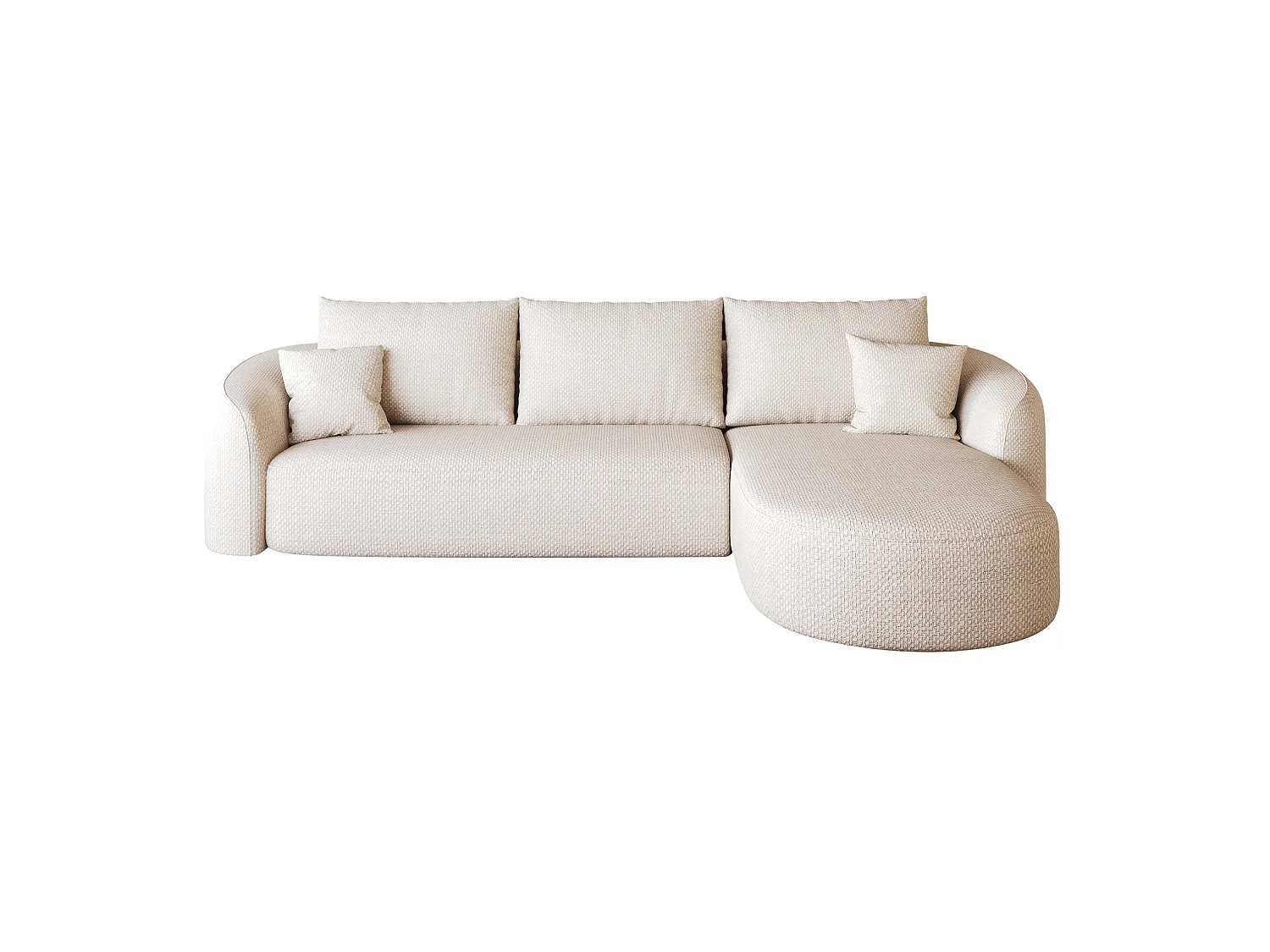 3-zits L-vormige hoekbank, rechterhoek, stoffen bekleding, wit, 266x168x85 cm
