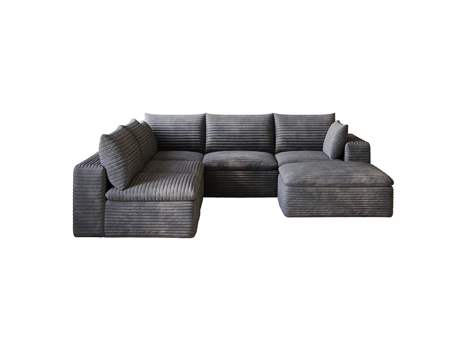Canapé d'angle modulable 6 places avec coussin d'assise amovible, en velours côtelé, gris foncé