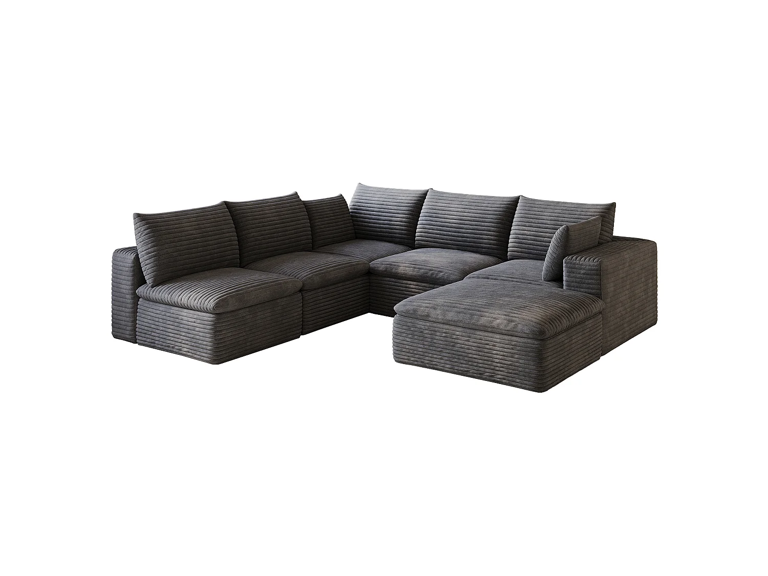 Canapé d'angle modulable 6 places avec coussin d'assise amovible, en velours côtelé, gris foncé