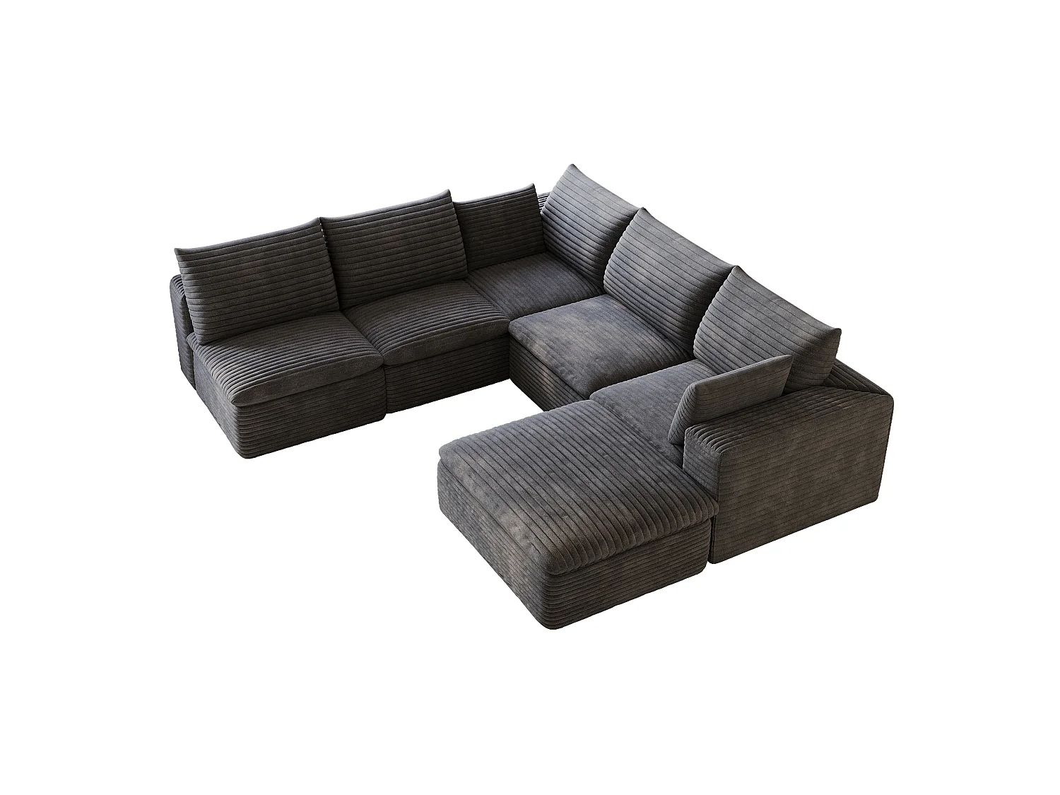 Canapé d'angle modulable 6 places avec coussin d'assise amovible, en velours côtelé, gris foncé