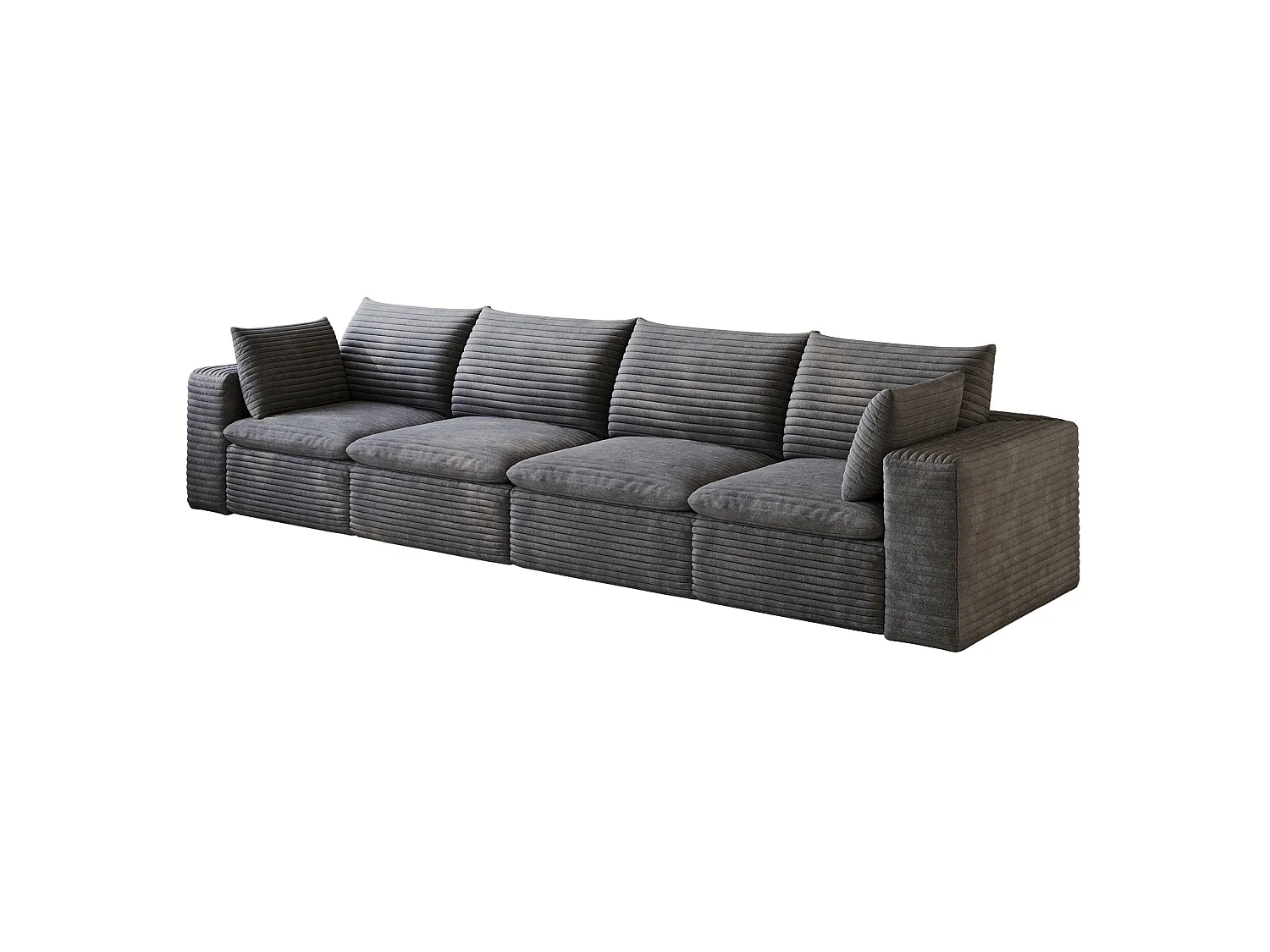 Modulaire 4-zitsbank met afneembaar zitkussen, ribfluweel, donkergrijs