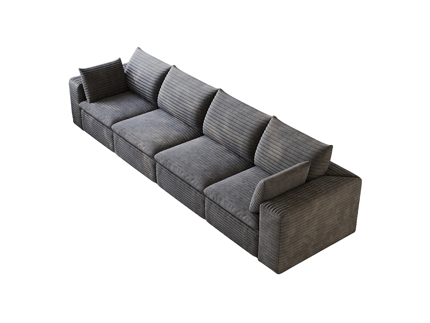 Modulaire 4-zitsbank met afneembaar zitkussen, ribfluweel, donkergrijs