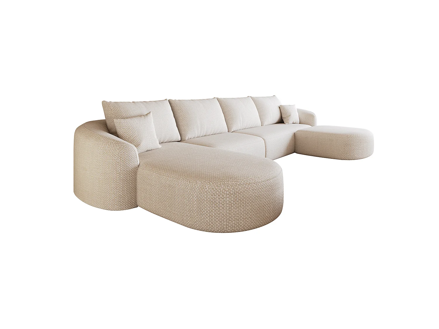 Canapé d'angle en U 4 places avec repose-pieds, angle à gauche, sans montage, en tissu, blanc, 336x168x85 cm