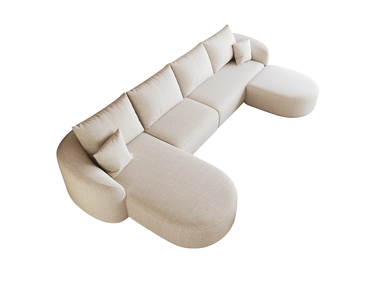 Canapé d'angle en U 4 places avec repose-pieds, angle à gauche, sans montage, en tissu, blanc, 336x168x85 cm