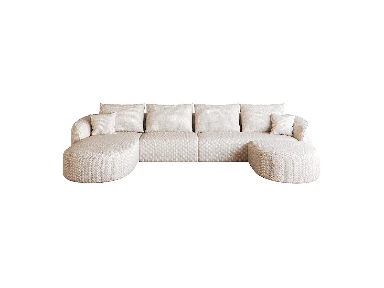 Canapé d'angle en U 4 places avec repose-pieds, angle à gauche, sans montage, en tissu, blanc, 336x168x85 cm