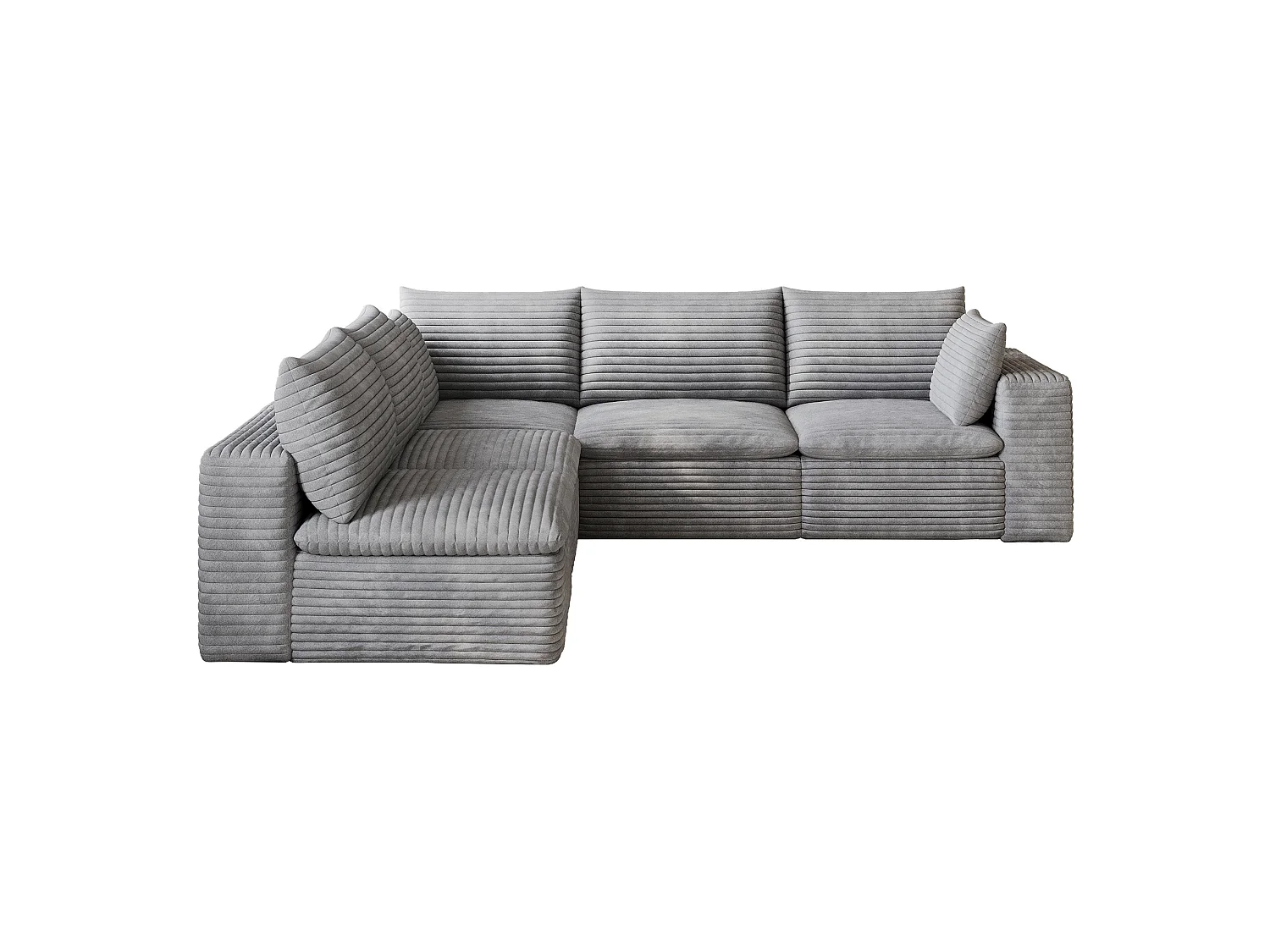 Canapé d'angle modulable 5 places avec coussin d'assise amovible, en velours côtelé, gris