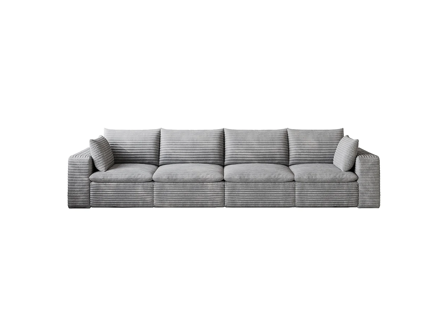 Canapé droit modulable 4 places avec coussin d'assise amovible, en velours côtelé, gris