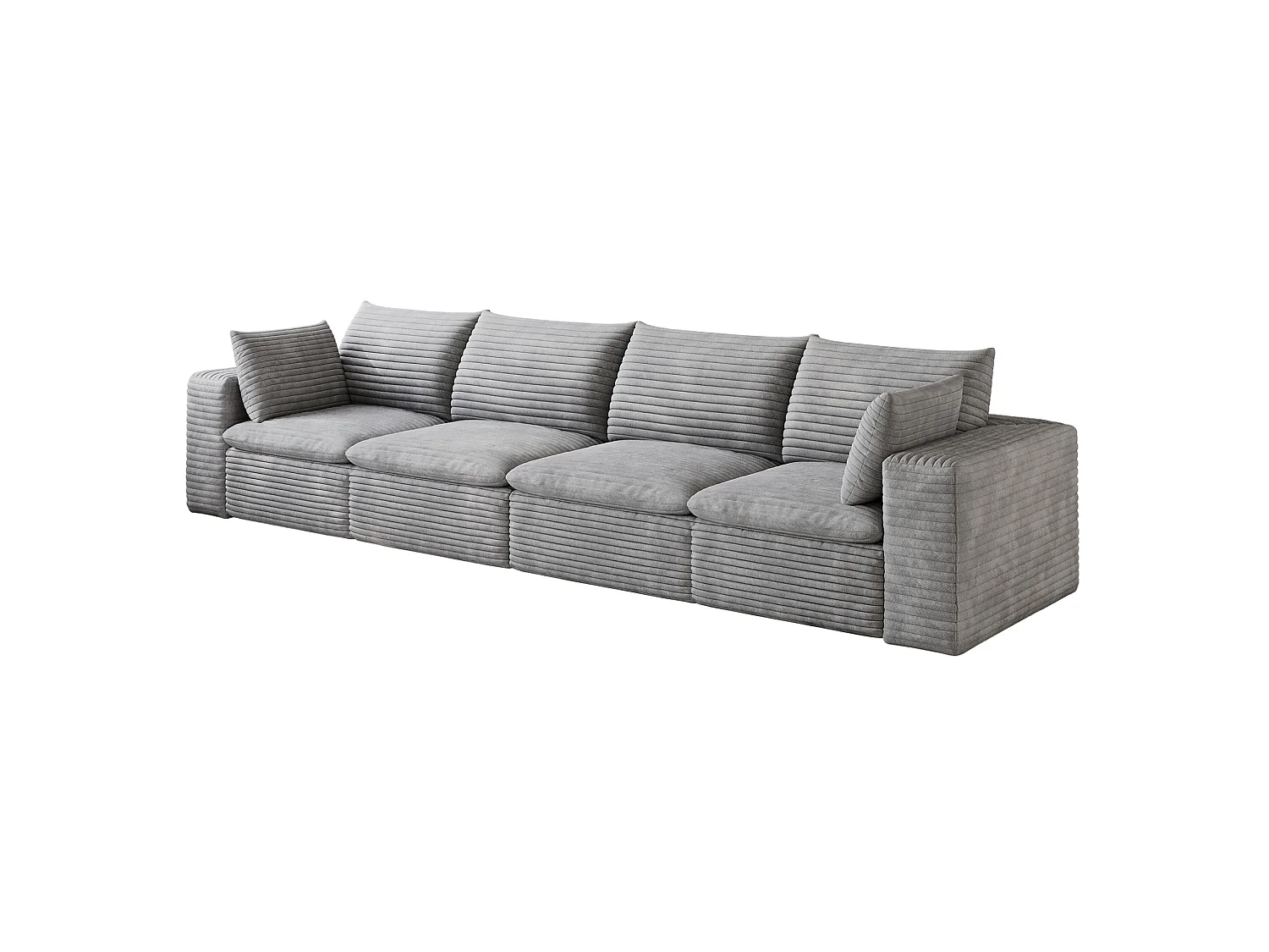 Canapé droit modulable 4 places avec coussin d'assise amovible, en velours côtelé, gris