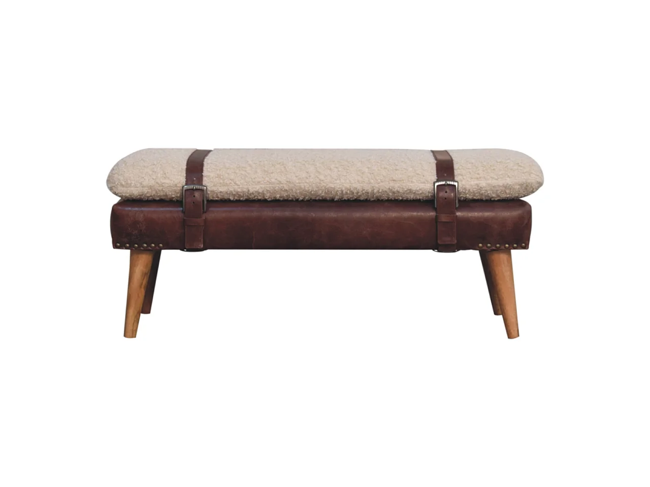 Artisan Furniture Banc en bouclé et cuir couleur acajou
