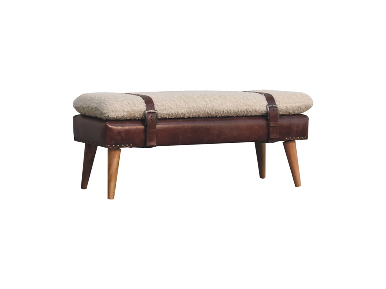 Artisan Furniture Banc en bouclé et cuir couleur acajou