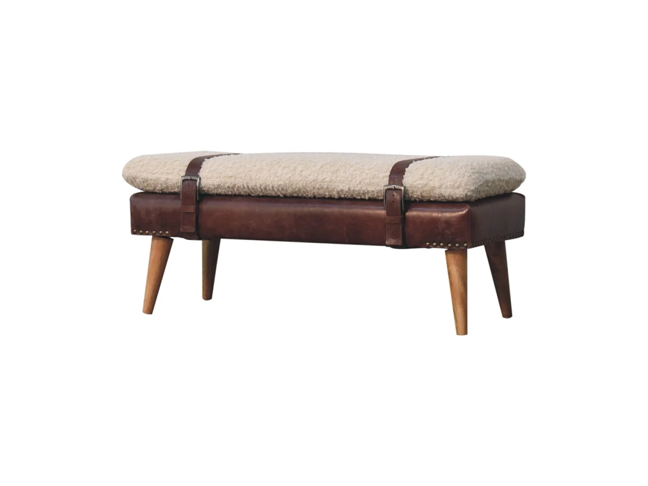 Artisan Furniture Banc en bouclé et cuir couleur acajou