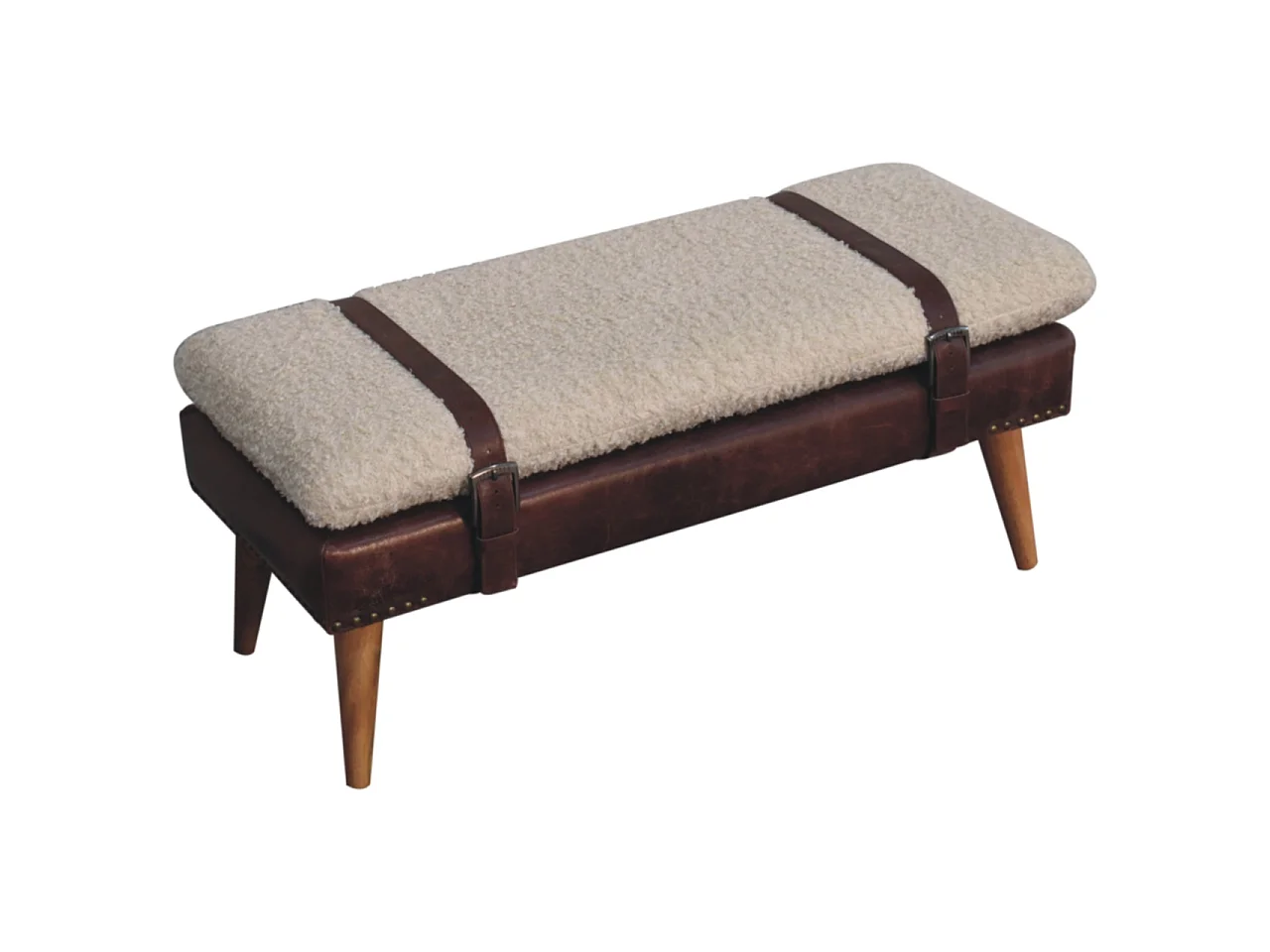 Artisan Furniture Banc en bouclé et cuir couleur acajou