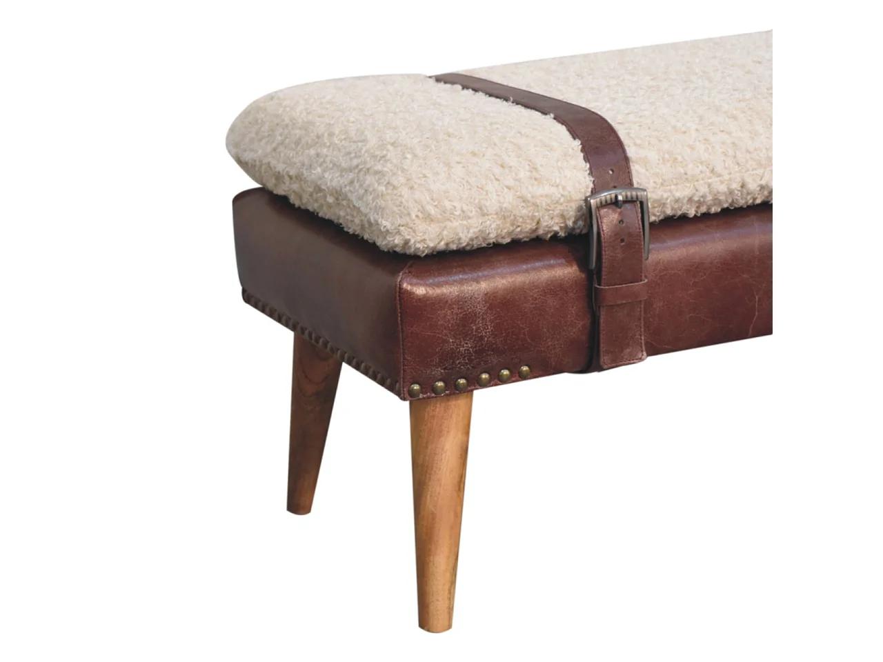 Artisan Furniture Banc en bouclé et cuir couleur acajou