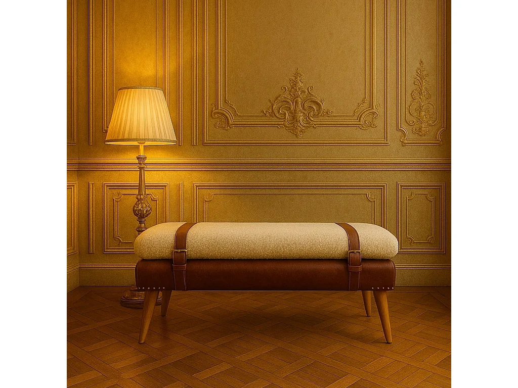 Artisan Furniture Banc en bouclé et cuir couleur acajou